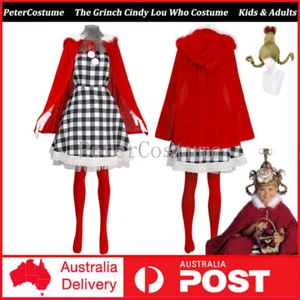 The Grinch Cindy Lou Who Costume Cosplay Kids Adults Santa Fancy Dress Book Week - Picture 1 of 27