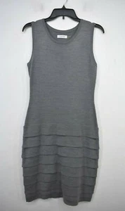 Calvin Klein Women Gray Sleeveless Crew Neck Ruffle Wool Blend Sweater Dress S - Picture 1 of 7