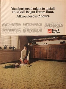 1971 GAF Bright Future Vinyl Floors PRINT AD Adhesive Asbestos Tile VTG 1970s - Picture 1 of 5