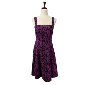 Tori Burch Jodie Floral Dress 6 Purple Square Neck Sleeveless Fit Flare - Picture 1 of 12