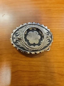 Vintage Western Wyoming Belt Buckle Floral Design Black and Gold - Picture 1 of 4