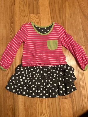 Bonnie Jean Girls Dress Pink Grey Stripe Polka Dot Size 5 EUC - Image 1 of 4