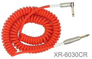 30ft Kirlin 1/4" Mono M/M Right Angle Coiled Instrument Shielded Cable, Red