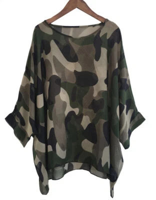 Plus Size 16-22 Ladies Sheer Chiffon Kaftan Tunic Tops Irregular Kimono Blouse - Image 1 of 4