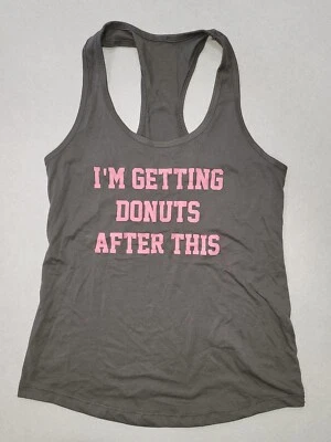 Camiseta sin mangas para mujer gris y rosa divertida Donuts espalda cruzada talla mediana M  Foto 1 de 4