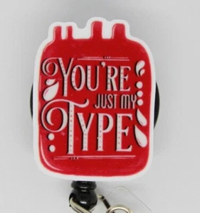 Blood Bag My Type Badge Reel ID Holder Nurse Phlebotomist Transfusion Doctor ER - Picture 1 of 2