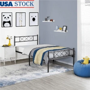 Metal Platform Twin Bed Frame W/ Headboard Under Bed Storage Adult Bedroom New - Picture 1 of 8