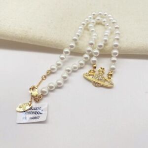 Vivienne Westwood Mini Bas Relief Pearl Choker Gold Crystal Orb Necklace