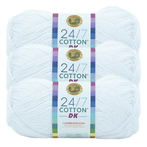 (3 Pack) Lion Brand Yarn 769-100AJ 24/7 Cotton DK Yarn, Sugarcane - Picture 1 of 4