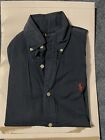 Ralph Lauren (XS) Oxford Shirt - Short Sleeve & Plain. Blue With Red Horse Logo.