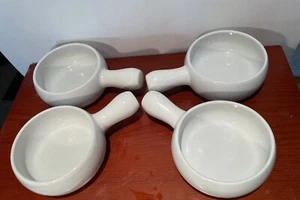 Pier 1 White Earthenware Soup / Chili / Cereal Bowls with Handles NICE - Picture 1 of 6