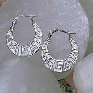 Pendientes de aro Huggies de plata de ley, pendientes circulares griegos - Imagen 1 de 5