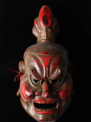 Old Vintage Japanese Paper Clay NOH MASK -Nio Guardians- Rare Product - Image 1 of 4