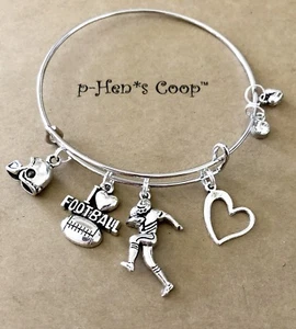 I Love Football W Player & Helmet Expandable Charm Bracelet USA 1435 - Picture 1 of 1