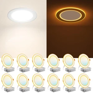12 Pack 6 Inch 5CCT LED Recessed Ceiling Light with Double Ring Night Light, ... - Picture 1 of 7