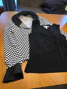 joseph ribkoff jacket size UK 12 & Vest Top black and white stripe black collar - Picture 1 of 16