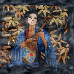 BEAUTIFUL NEEDLEPOINT CANVAS:  ASIAN ORIENTAL THEME GEISHA     BM - Picture 1 of 2