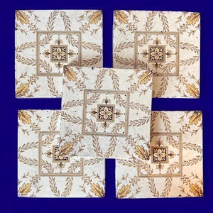 Antique Minton Victorian Tiles, 1891 Floral Transferware, Set of 5, Yellow - Picture 1 of 21