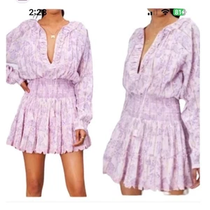 House of Harlow dress Small paisley print smocked Cottagecore long sleeve mini - Picture 1 of 10