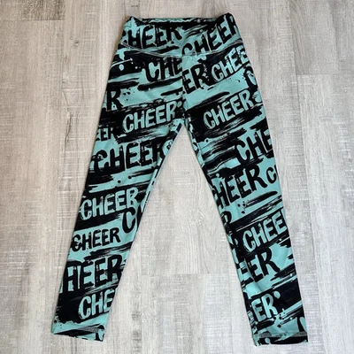 Justice Active Leggings Girls 6 Green Black Cheer Print Athletic Pants Stretch - Image 1 of 4