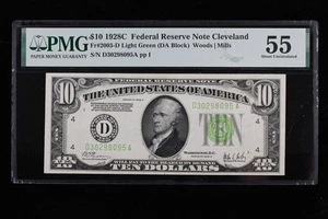 $10 1928C PMG55 AU Federal Reserve Note D30298095A series C TOUGH Cleveland D4 - Picture 1 of 4