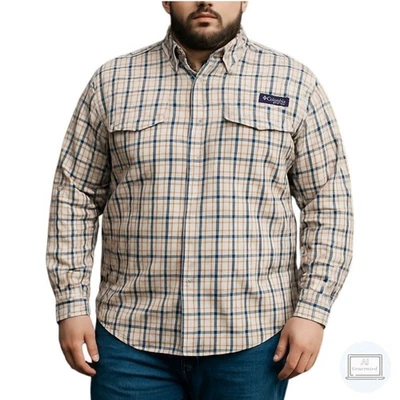 Camisa Columbia Para Hombres PFG Super Bonehead Azul Amarillo Plaid Pesca Aprox Talla 3X Foto 1 de 4