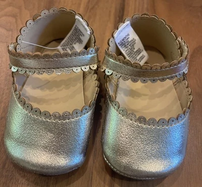 Janie And Jack Gold Metallic Crib Girl Shoes Mary Jane’s Size 6-12 M Holiday GUC - Image 1 of 4