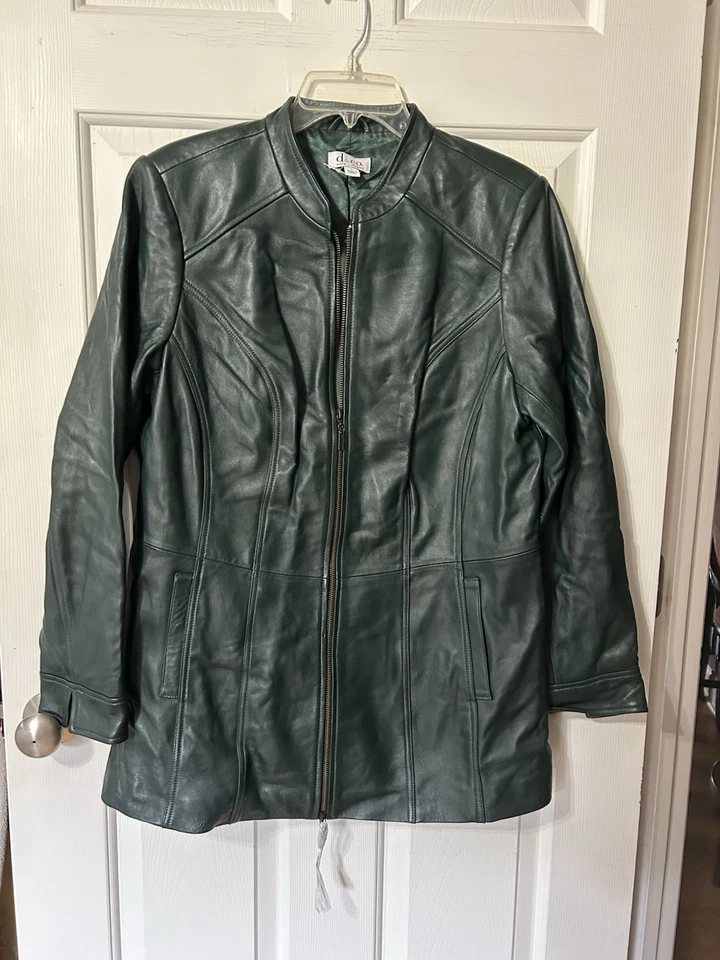 Jaqueta blazer feminina de couro genuíno verde floresta grande denim+empresa D & Co - Imagem 1 de 4