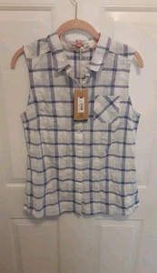 Prana Damen Small Country Boho Western Knopfleiste blau kariert Baumwolle Trägertop Neu mit Etikett - Bild 1 von 5