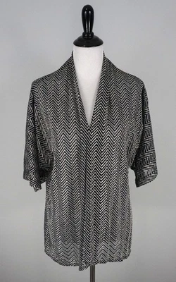 Chicos Negro Blanco Dorado Metálico Chevron Frente Abierto Tejido Chaqueta Talla 2 Grande 12 Foto 1 de 4