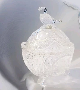 Hofbauer Byrdes Lidded Candy Dish Lead Crystal Bird Clear Cut Glass 5¾” Germany - Picture 1 of 14