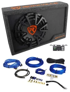 Rockville RWS12CA Slim 1200 Watt 12" Powered Car Subwoofer Enclosure + Wire Kit - Picture 1 of 10