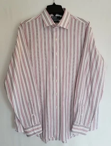 POLO RALPH LAUREN WHITE PINK BLACK STRIPE SPREAD COLLAR SHIRT SIZE XL / 17 1/2 - Picture 1 of 3
