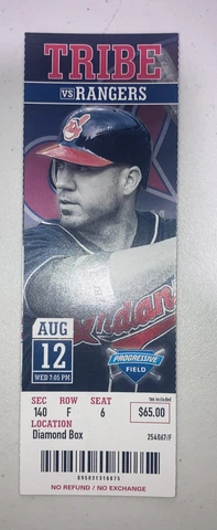Cleveland Indians Vs Texas Rangers  Game Day ticket Stub. 8/12/2009 Cover
