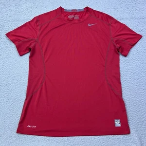 Nike Pro Combat Shirt Mens L Red Dri Fit Fitted Compression Short Sleeve Sports - Picture 1 of 14