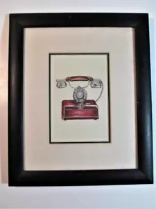 Framed Matted European Art 1900 RETRO COMMUNICATIONS Old Phone Unknown Artist - Picture 1 of 3