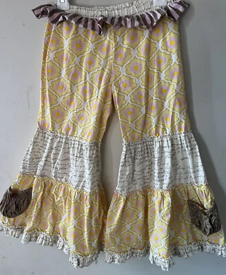 Mostaza Pie-talla 6-PIXIE-pantalones-bohemio-hippie-flor potencia-fondo campana súper ancho Foto 1 de 3