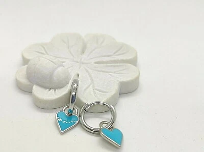  Orecchini  da Donna in Argento 925 cerchio con cuoricino turchese pendente - Immagine 1 di 4