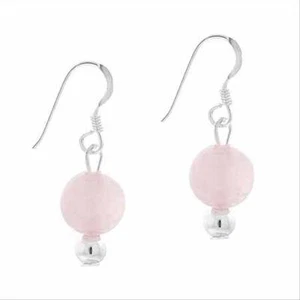 925 Silver 6mm Rose Quartz Bead Dangle Earrings - Picture 1 of 1