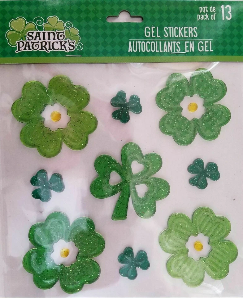 NOVO St Patrick's Day Lucky trevos de 4 folhas trevos janela gel agarra 13 ct Deco - Imagem 1 de 1