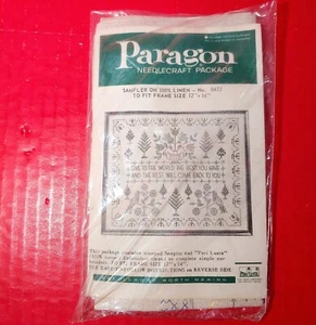 Kit de muestra vintage con aguja Paragon artesanal punto de cruz ""Dale al mundo"" lino - Imagen 1 de 5