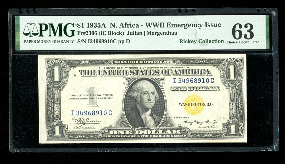 DBR 1935-A $1 North Africa Silver Fr. 2306 IC Block PMG 63 Serial I34968910C - Image 1 of 2