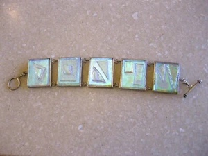 TERIKA BLAKE Conjunto de Pulsera Paneles de Vidrio Dicroico Esterlina y Bisel 129 gramos, RARO - Imagen 1 de 10