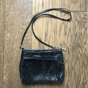 Whiting and Davis Metal Mesh Purse Black Leather Shoulder Strap Formal Prom Vtg - Picture 1 of 22