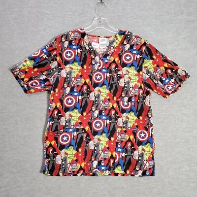 Blusa Médica Marvel Mujer Pequeña Roja Vengadores Montar Bolsillos Manga Corta Cuello en V Foto 1 de 4