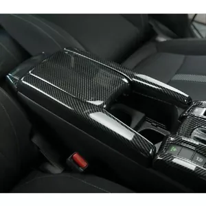 For 2016-2021 Honda Civic Interior Central Armrest Box Panel Carbon Fiber Black - Picture 1 of 8