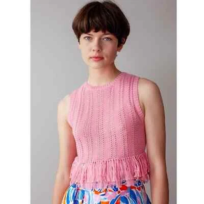 Suéteres para mujer Rachel Antanoff rosa sin mangas flecos talla mediana Foto 1 de 3