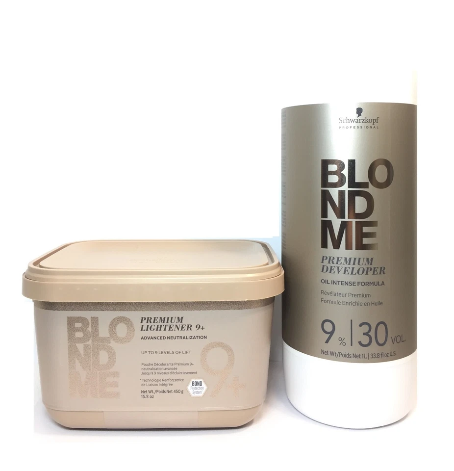 (2 PACK)Schwarzkopf BlondMe Lightener 9+ and BM Dev. 9 % 30 Vol Duo,33.8, 15.8oz - Image 1 of 1