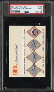 1965 Baseball New York Met Diamond Club Lounge Admission Card Pass Ticket PSA 10 - Picture 1 of 2