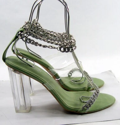 Cape Robbin silver green 4.5"block clear heel ankle strap shoe WOMEN Size  10 - Image 1 of 4